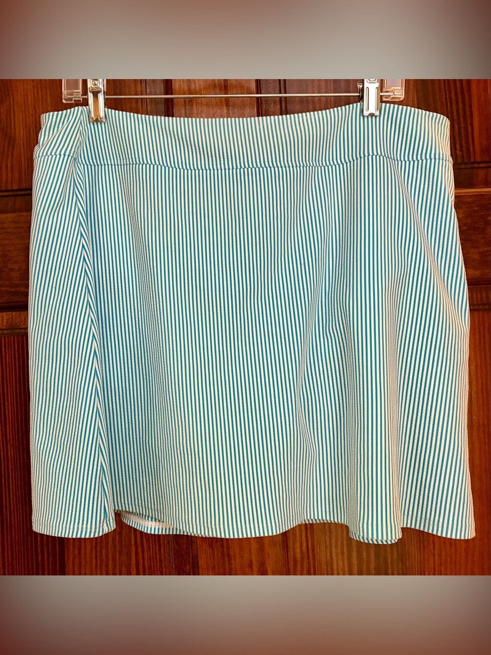 New Draper James Seersucker Blue White Stripe Swim Skirt w/ Panty 16 1X XL - Picture 4 of 6